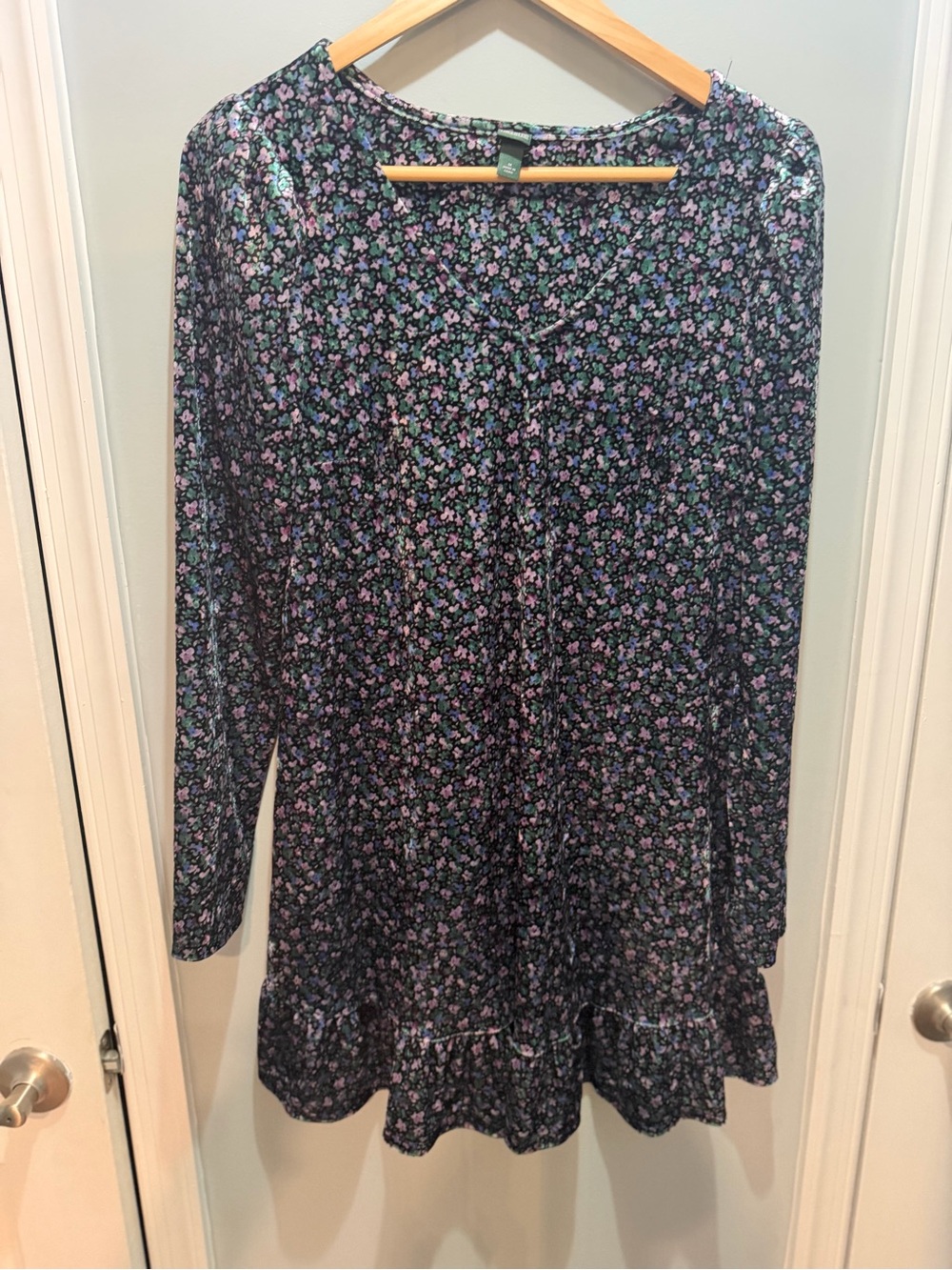 wild fable Black Floral Mini Dress with Pink & Green Accents